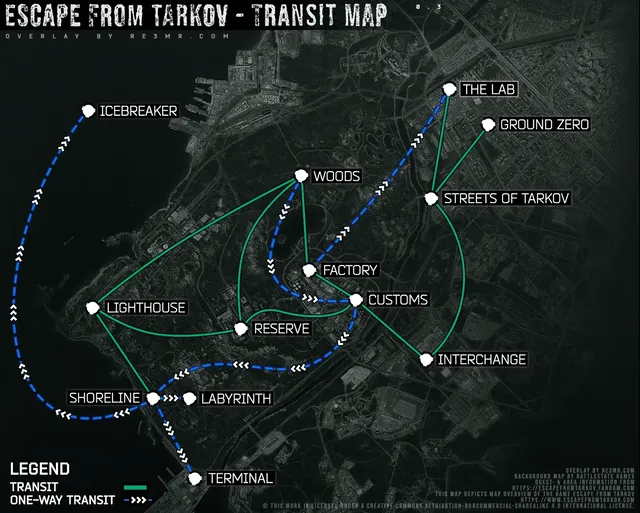 Transit map from Escape from Tarkov